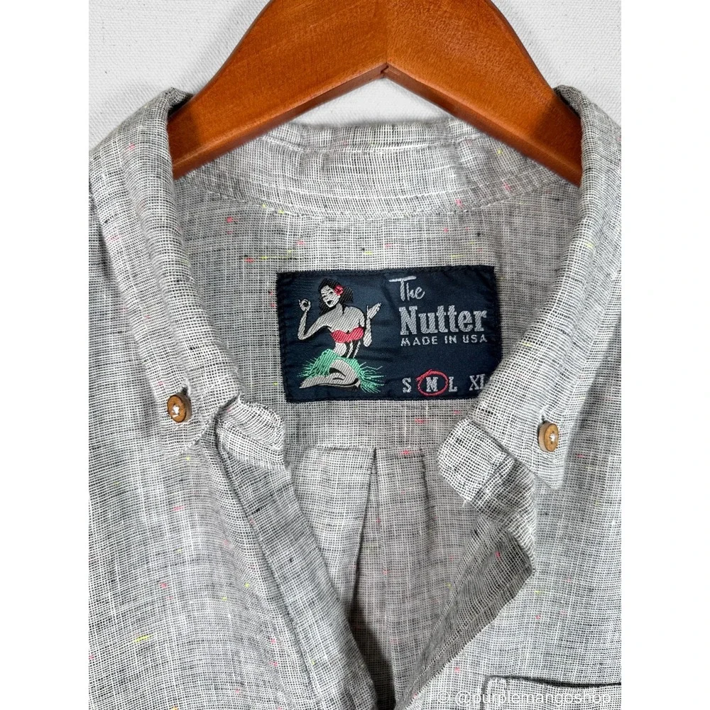 Chubbies The Nutter Mens M Gray‎ Cotton Linen Popover Shirt Speckled Made in USA